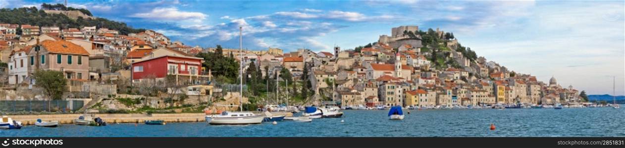 Historic town of Sibenik waterfront panorama, Dalmatia, Croatia