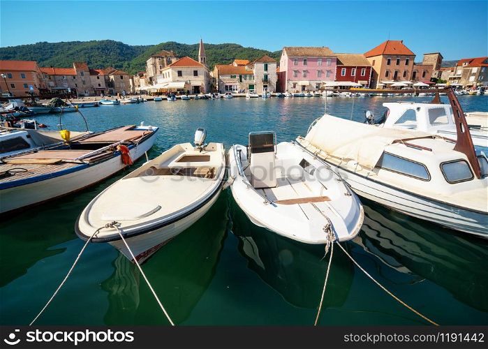 Historic town of Stari Grad on Hvar Island in Croatia, Europe. Stari Grad old town is the top tourist destination of Hvar, Croatia.