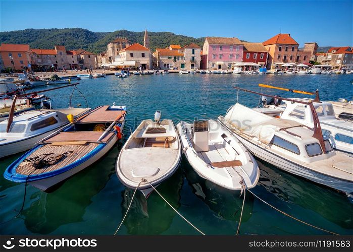 Historic town of Stari Grad on Hvar Island in Croatia, Europe. Stari Grad old town is the top tourist destination of Hvar, Croatia.