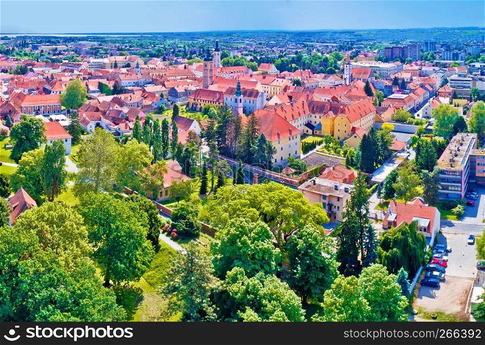 Historic town of Varazdin aerial panoramic view, northern Croatia