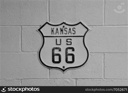 Historic U.S. old Route 66 sign in Kansas.