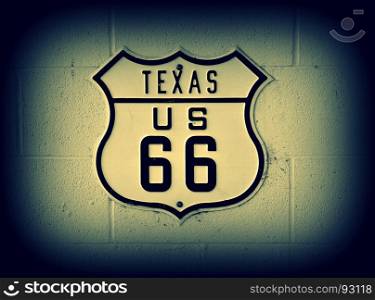 Historic U.S. old Route 66 sign in Texas.