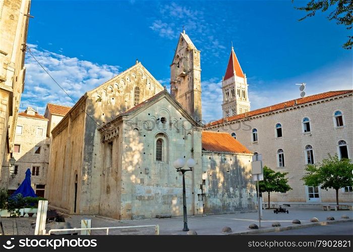 Historic UNESCO town of Trogir square and cathedral view, Dalmatia, Croatia