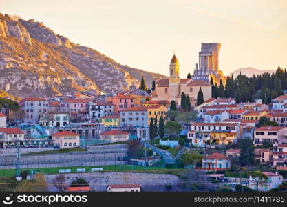 Historic village of Eze on stone cliff above Cote d Azur, Alpes-Maritimes department in southern France