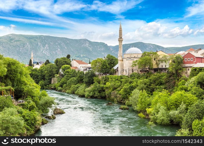 Historical center in Mostar in a beautiful summer day, Bosnia and Herzegovina