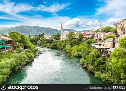 Historical center in Mostar in a beautiful summer day, Bosnia and Herzegovina