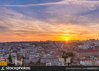 Historical centre of Lisbon at sunset, Portugal. The historical centre of Lisbon at scenic sunset, Lisbon, Portugal