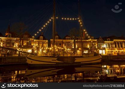 Historical city Dokkum in christmas time in the Netherlands at night
