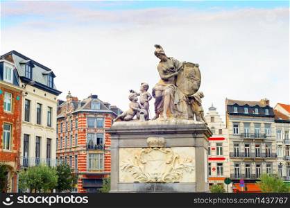 Historical monument at downtown square of Bruselss, old town architecture, Belgium