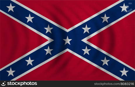 Historical national flag of the Confederate States of America. Known as Confederate Battle, Rebel, Southern Cross, Dixie flag. Patriotic symbol, banner. Flag of the CSA wavy real texture, illustration