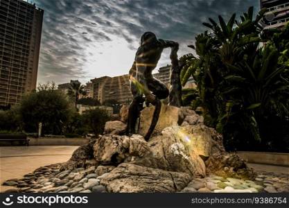 Historical sculptures of Monaco city, Europe. High quality photo. Historical sculptures of Monaco city, Europe