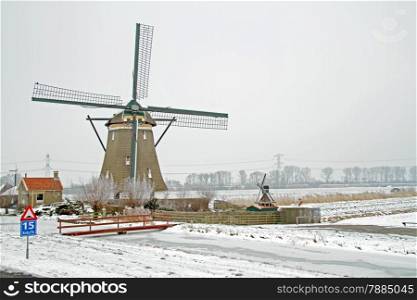 Historical windmill in the countryside from the Netherlands in winter