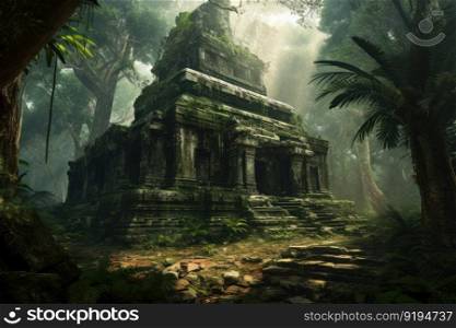 History jungle temple. Sunset tourism. Generate Ai. History jungle temple. Generate Ai