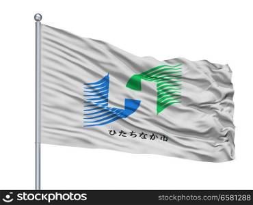 Hitachinaka City Flag On Flagpole, Country Japan, Ibaraki Prefecture, Isolated On White Background. Hitachinaka City Flag On Flagpole, Japan, Ibaraki Prefecture, Isolated On White Background