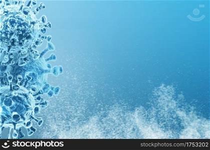 HIV Corona Virus. Coronavirus pandemic, Flu. Blue Virus Infection Concept - 3D Illustration. Copy Space 