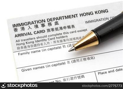 HK immegration department arrival card