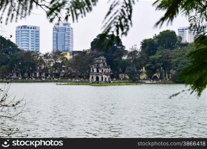 Hoan Kiem, the little lake in the old part of Hanoi, Vietnam