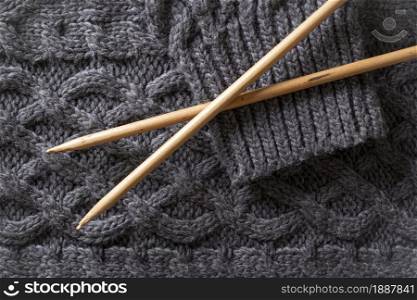 hobby. knitted fabric and knitting needles