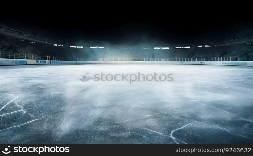 Hockey ice rink sport arena empty field - stadium. Generative ai art. Hockey ice rink sport arena empty field - stadium. Generative ai