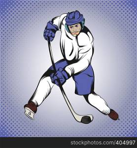Hockey player in comics style for web and mobile devices. Comics hockey player