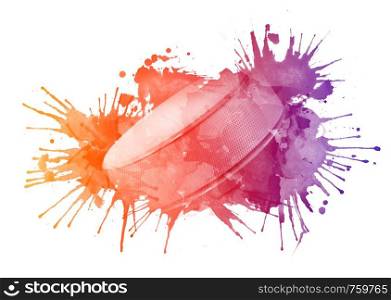 Hockey Puck in Watrcolor Isolated on White Background.