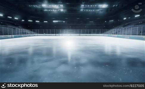 hockey stadium with fans crowd and an empty ice rink. Generative ai art. hockey stadium with fans crowd and an empty ice rink. Generative ai
