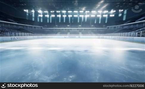 hockey stadium with fans crowd and an empty ice rink. Generative ai art. hockey stadium with fans crowd and an empty ice rink. Generative ai