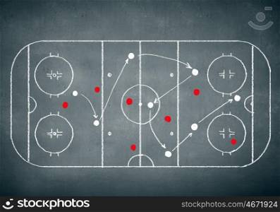 Hockey strategy plan. Close up image of hand drawn hockey tactic plan