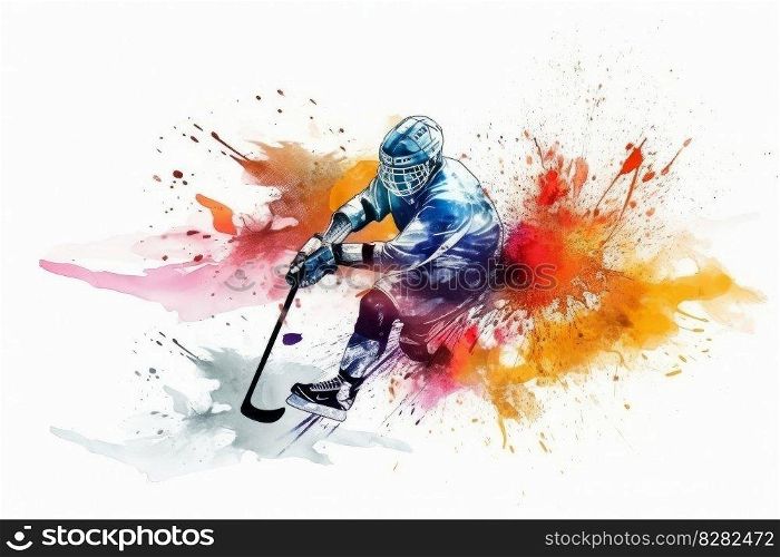Hockey watercolor player. Action team. Generate Ai. Hockey watercolor player. Generate Ai