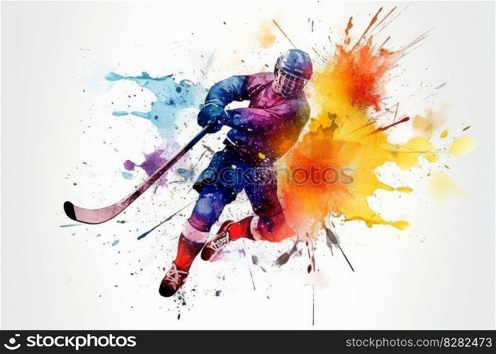 Hockey watercolor splash. Sport goal. Generate Ai. Hockey watercolor splash. Generate Ai