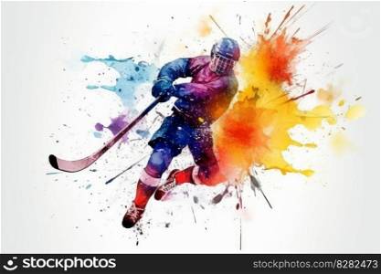 Hockey watercolor splash. Sport goal. Generate Ai. Hockey watercolor splash. Generate Ai