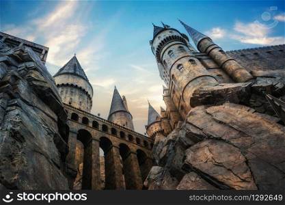 Hogwarts castle at Universal Studio Japan with blue sky