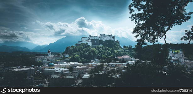 Hohensalzburg fortress, captured from the Kapuzinerberg. Summer time.