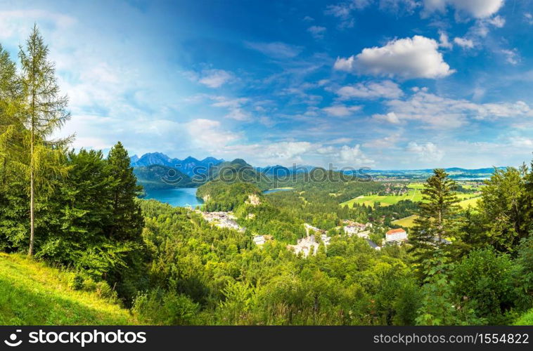 Hohenschwangau Castle and Alps in Fussen, Bavaria, Germany in a beautiful summer day