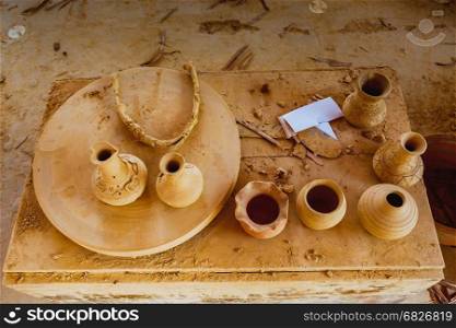 HOI AN, VIETNAM - MARCH 19, 2017: Pottery stuffs are sun-dried in Thanh Ha Pottery Village. The village was formed at the end of the 15th century, by the Thu Bon river, Quang Nam province, Vietnam.