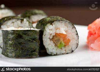 Hokkaido maki: sushi rool of avocado, nori, salmon