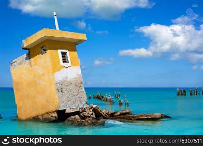 Holbox island beach in Mexico hurricane ruins house part