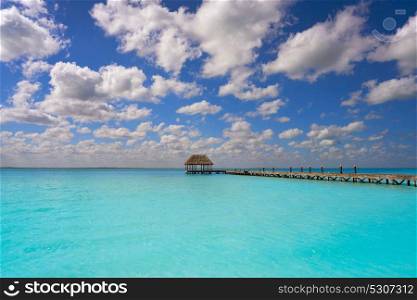 Holbox Island beach wooden pier hut in Quintana Roo of Mexico