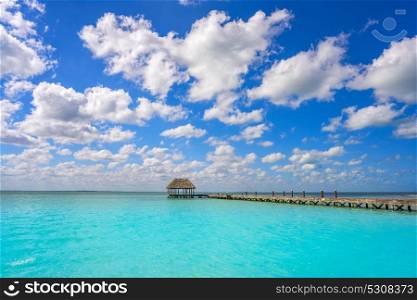 Holbox Island beach wooden pier hut in Quintana Roo of Mexico
