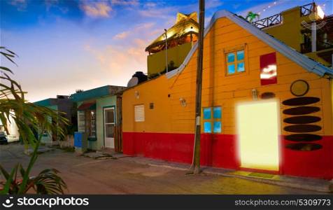 Holbox Island Caribbean houses sunset in Quintana Roo of Mexico