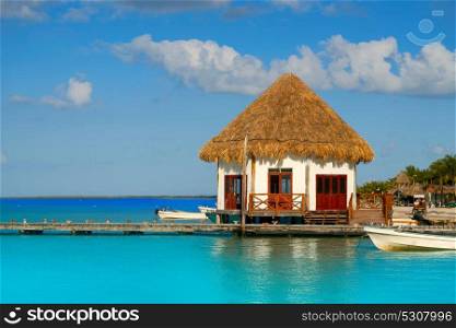 Holbox island pier hut Palapa in Mexico Quintana Roo
