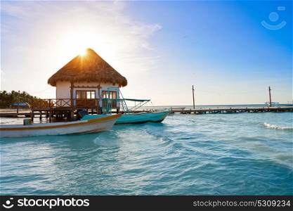 Holbox Island pier hut palapa in Quintana Roo of Mexico