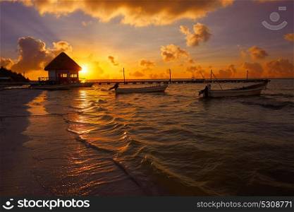 Holbox Island pier palapa sunset beach in Mexico Quintana roo