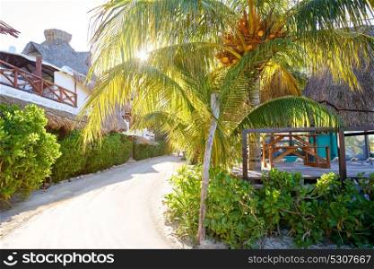 Holbox tropical Island sunrise street in Quintana Roo of Mexico