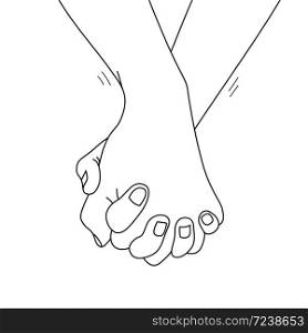 Holding hands outline. vector illustration doodles hand drawn, female and male person holding hands. concept of supporting, you and me together.