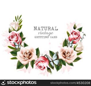 Holiday background with beauty flowers and butterflies. Vector