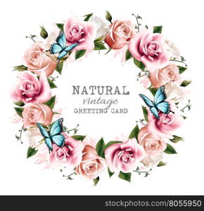 Holiday background with beauty flowers and butterflies. Vector.