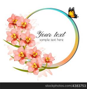 Holiday background with beauty flowers and butterfly. Vector