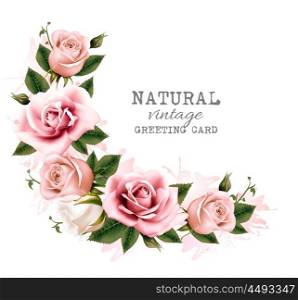 Holiday background with beauty flowers and leaves. Vector.