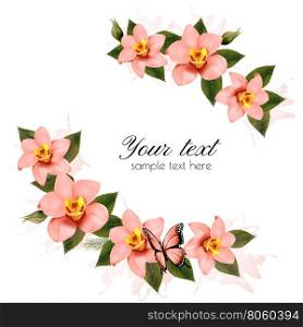 Holiday background with beauty pink flowers. Vector